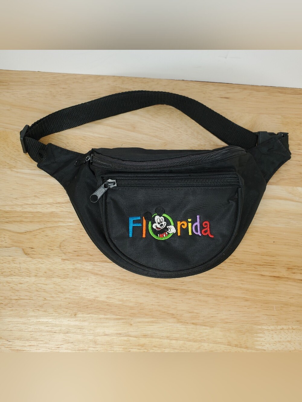Vintage Disney Mickey Mouse Florida Fanny Pack Embroidered Black Jerry Leigh 90s